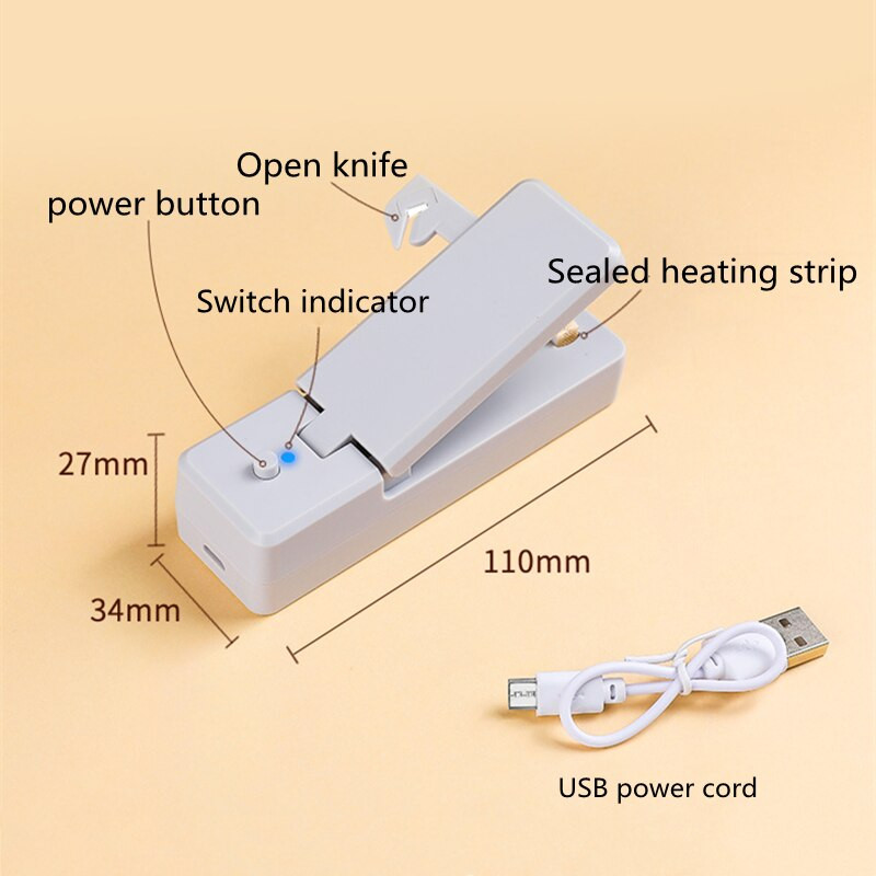 Usb mini zavarivanje vrećica Stroj za zatvaranje čipova za pohranu hrane Prijenosni uređaj za zavarivanje plastičnih vrećica Stroj za toplinsko prešanje Alat za spajanje za uštedu hrane