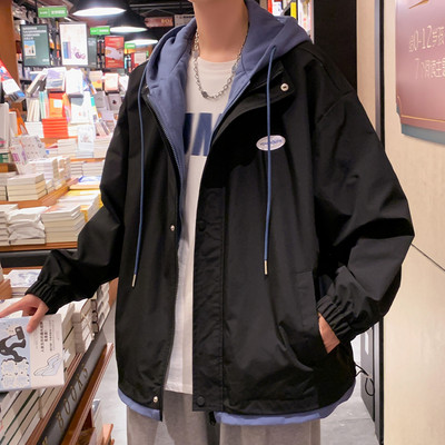 Pánska jesenná bunda s vreckom a kapucňou