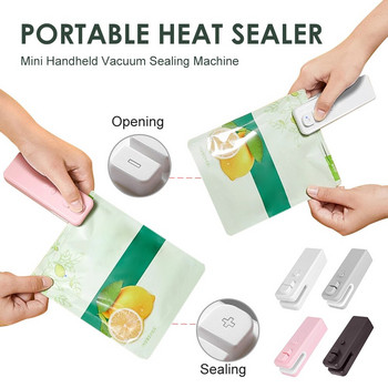 Φορητό 2 σε 1 Heat Sealer Επαναφορτιζόμενο μίνι φορητό μηχάνημα στεγανοποίησης κενού Σνακ Τσάντα τροφίμων Πλαστικές σακούλες σφραγιστικό για κουζίνα