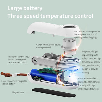 Φορητή οικιακή θερμική πλαστική σακούλα Sealer Blade Heat Bag Heat Sealer Mini USB Charging Professional στεγανωτικό μαγνήτης κουζίνας