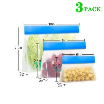 3PCS Хладилник за многократна употреба Чанти за съхранение на храна Кухненски органайзер Свежоопакована торба с цип Непропусклива водоустойчива чанта за фризер