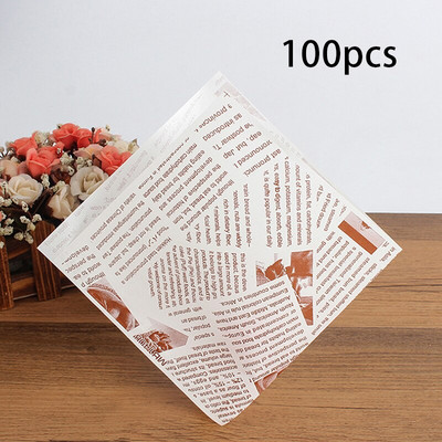 100 listova papira za pakiranje hrane Ambalaža od nafta Vreća od kraft papira Desert Kruh Sendvič Burger Kolačić Krafna 15*15