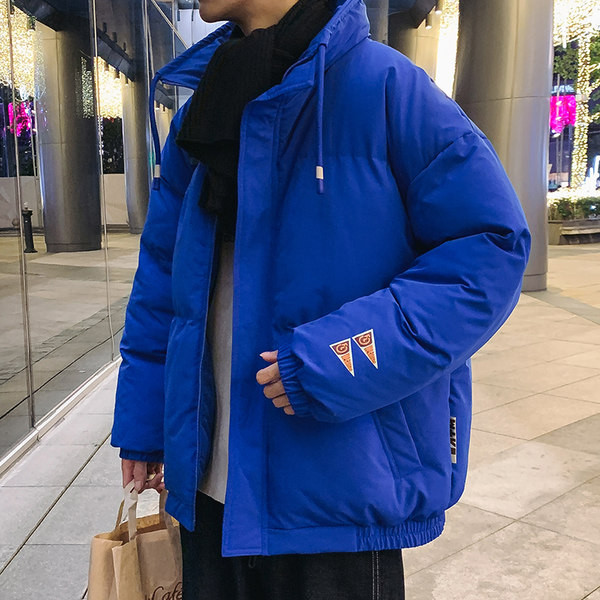 Geacă de iarnă pentru bărbați cu șireturi cu glugă și inscripție