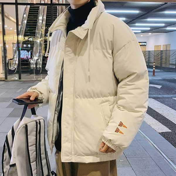 Geacă de iarnă pentru bărbați cu șireturi cu glugă și inscripție