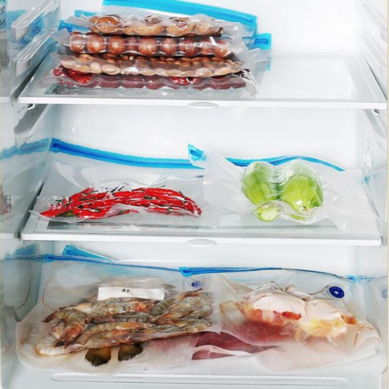 10 db Vákuumos élelmiszertáska Újrafelhasználható frissen tartó táska Gyümölcs Zöldség cipzárral lezárt táska Szivárgásmentes bolti fagyasztó gáz kompressziós táska