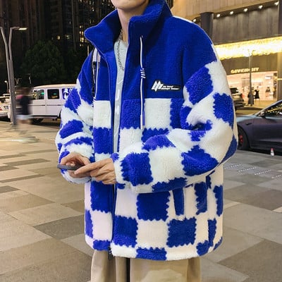 Palton de pluș pentru bărbați, cu guler înalt