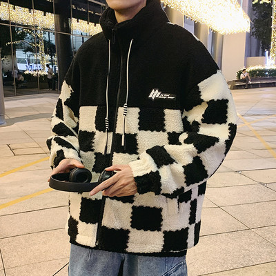 Palton de pluș pentru bărbați, cu guler înalt