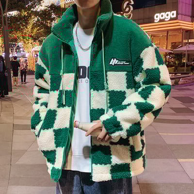 Palton de pluș pentru bărbați, cu guler înalt