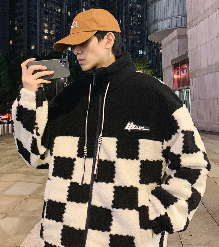 Palton de pluș pentru bărbați, cu guler înalt