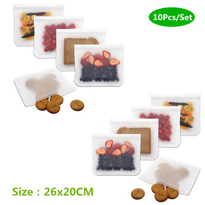 10 vnt. Sutirštintas PEVA maisto maišelis Daugkartinio naudojimo maisto laikymo maišeliai Šaldiklio maišeliai Neperšlampami šviežių užkandžių maišeliai Maisto klasės pietų maišelis