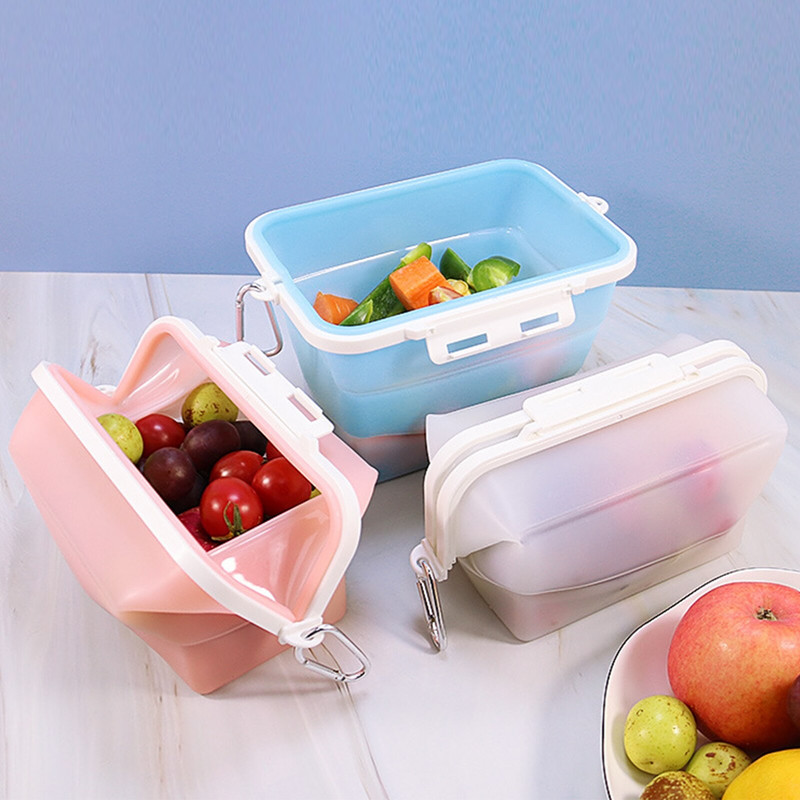 Skladací silikónový obal na jedlo do mikrovlnnej rúry, prenosný piknikový kempingový obdĺžnikový farebný bento box