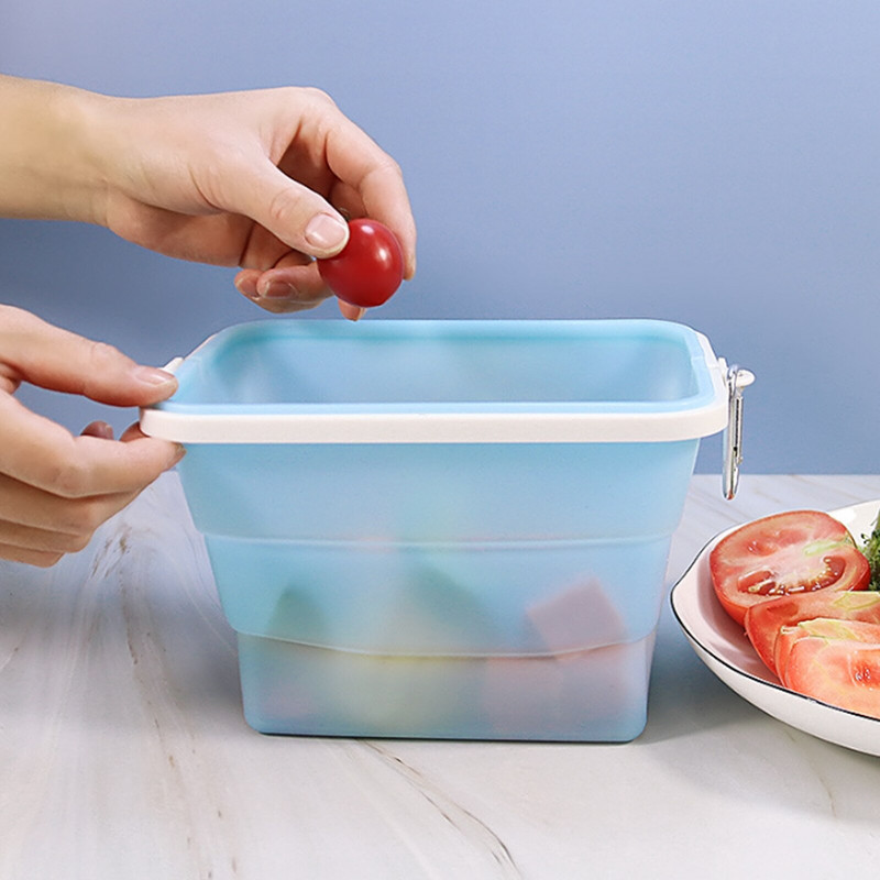 Skladací silikónový obal na jedlo do mikrovlnnej rúry, prenosný piknikový kempingový obdĺžnikový farebný bento box