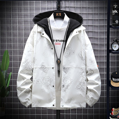 Jachetă casual pentru bărbați, cu glugă și nasturi