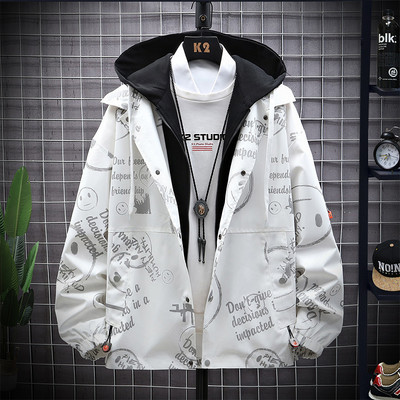 Jachetă subțire de primăvară-toamnă cu glugă, cu model cu model