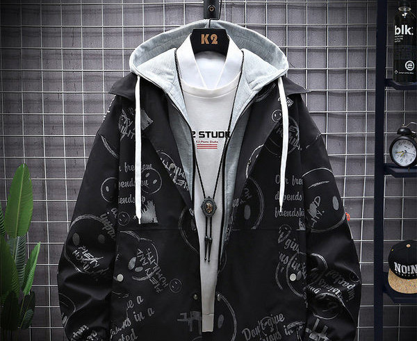 Jachetă subțire de primăvară-toamnă cu glugă, cu model cu model