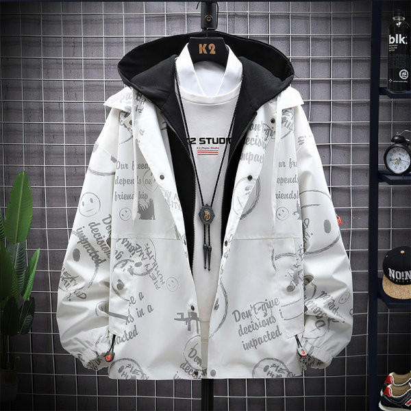 Jachetă subțire de primăvară-toamnă cu glugă, cu model cu model