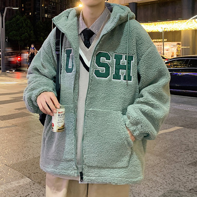 Jachetă casual de pluș pentru bărbați, cu inscripții