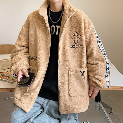 Jachetă casual de pluș pentru bărbați, cu inscripții