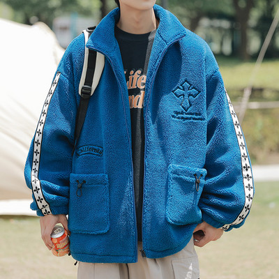 Jachetă casual de pluș pentru bărbați, cu inscripții