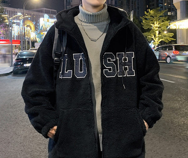 Jachetă casual de pluș pentru bărbați, cu inscripții