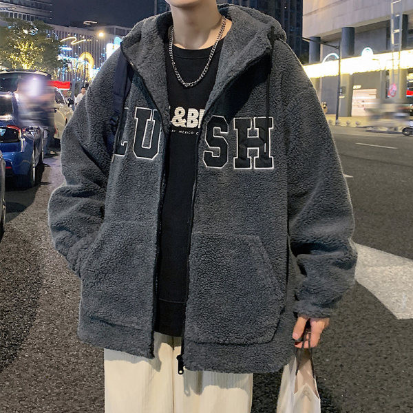 Jachetă casual de pluș pentru bărbați, cu inscripții