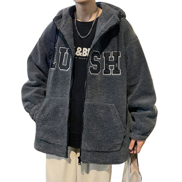 Jachetă casual de pluș pentru bărbați, cu inscripții
