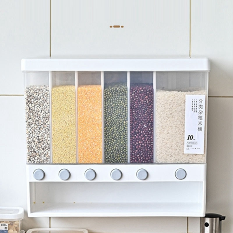10 l ryžių laikymo talpykla Sieninis atskiras kibiras grūdų ryžių dozatorius drėgmės plastikas automatinės lentynos sandari maisto laikymo dėžutė