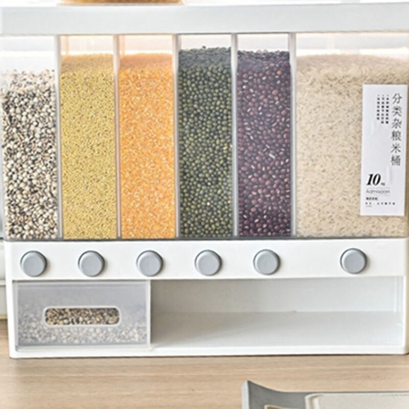 10 l ryžių laikymo talpykla Sieninis atskiras kibiras grūdų ryžių dozatorius drėgmės plastikas automatinės lentynos sandari maisto laikymo dėžutė