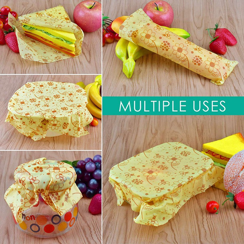 4 ks voskových fólií na potraviny, opakovane použiteľná fólia, alternatívne skladovanie potravín, udržiava potraviny čerstvé, Little Bee & Strawberry