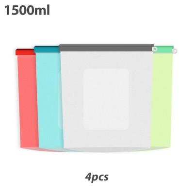 4 vnt. / rinkinys 1500 ml silikoniniai maisto maišeliai Daugkartinio naudojimo maisto produktų šviežiai išlaikantis vakuuminis maišelis su užtrauktuku Nelaidus maišelis, skirtas maisto laikymo maišeliui šaldiklyje