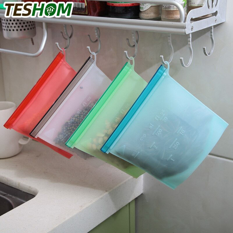 4 vnt. / rinkinys 1500 ml silikoniniai maisto maišeliai Daugkartinio naudojimo maisto produktų šviežiai išlaikantis vakuuminis maišelis su užtrauktuku Nelaidus maišelis, skirtas maisto laikymo maišeliui šaldiklyje