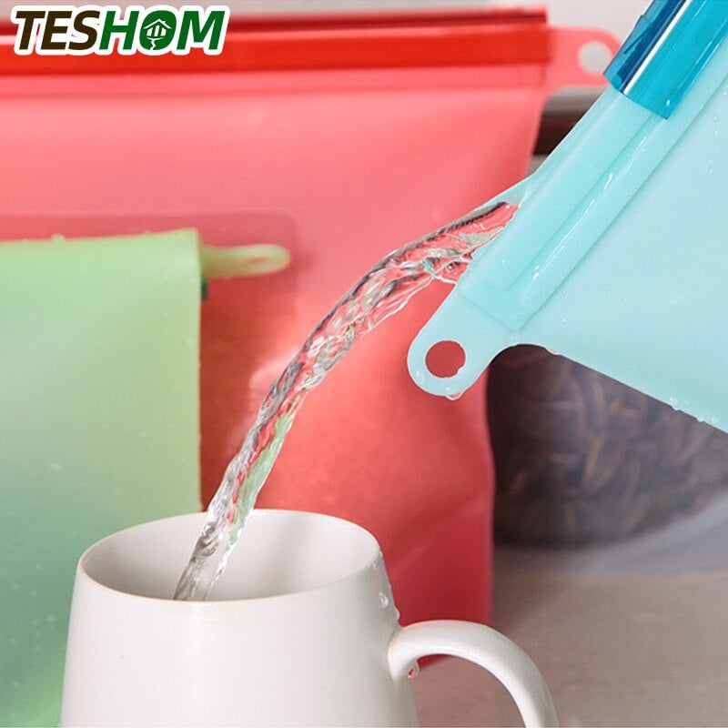 4 vnt. / rinkinys 1500 ml silikoniniai maisto maišeliai Daugkartinio naudojimo maisto produktų šviežiai išlaikantis vakuuminis maišelis su užtrauktuku Nelaidus maišelis, skirtas maisto laikymo maišeliui šaldiklyje