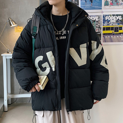 Geacă de iarnă pentru bărbați cu șireturi și inscripții