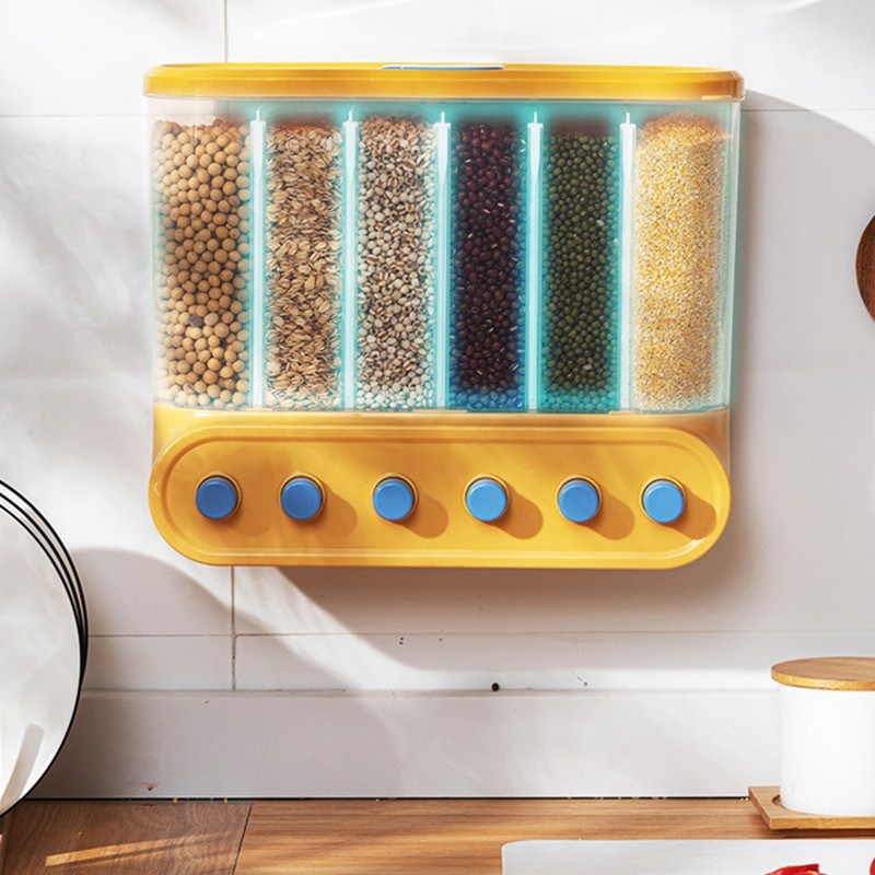 2/4/6 l maisto grūdų laikymo talpyklos dėžutė, sandari, drėgmei nepralaidi ryžių kibirai, montuojamas ant sienos, virtuvės masinis klasifikuotas konteineris