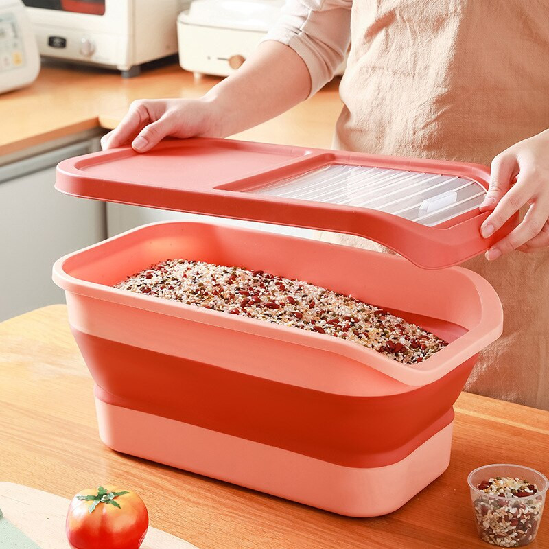 10 KG sklopiva kanta za rižu Kuhinjska kutija za pohranu žitarica otporna na insekte Kućna hrana za kućne ljubimce Zatvorena staklenka Spremnici za žitarice