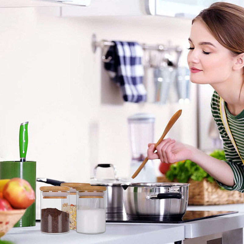 GoMaihe klaaspurgid bambusest kaanega maitseainepurgid ränirõngaste tihedate köögikonteinerite komplekt hoiukanistrikomplekti jaoks