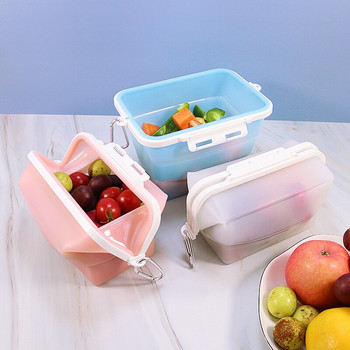 Πτυσσόμενο φρέσκο διατηρούμενο Φρούτα λαχανικών Crisper Επαναχρησιμοποιήσιμη Τσάντα αποθήκευσης τροφίμων σιλικόνης Ψυγείο Θέρμανση μικροκυμάτων Κουτί αποθήκευσης