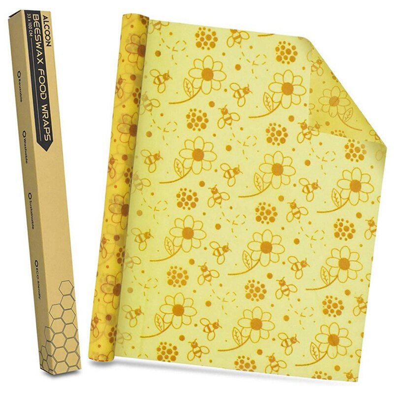 4 bucăți role de ambalaj alimentar din ceară de albine Folie reutilizabilă Depozitarea alternativă a alimentelor păstrează alimentele proaspete Albină mică și căpșuni