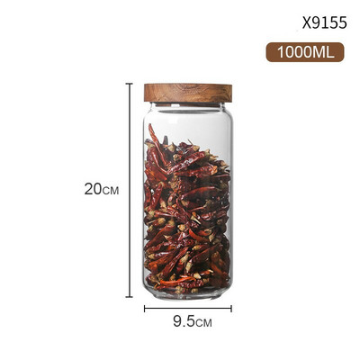350-3000 мл дървен капак Стъклени кухненски бутилки за съхранение Буркани Голям контейнер за храна Зърна Чай Кафе на зърна Зърна Контейнери за буркани за бонбони