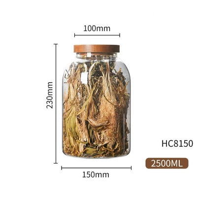 350-3000 мл дървен капак Стъклени кухненски бутилки за съхранение Буркани Голям контейнер за храна Зърна Чай Кафе на зърна Зърна Контейнери за буркани за бонбони