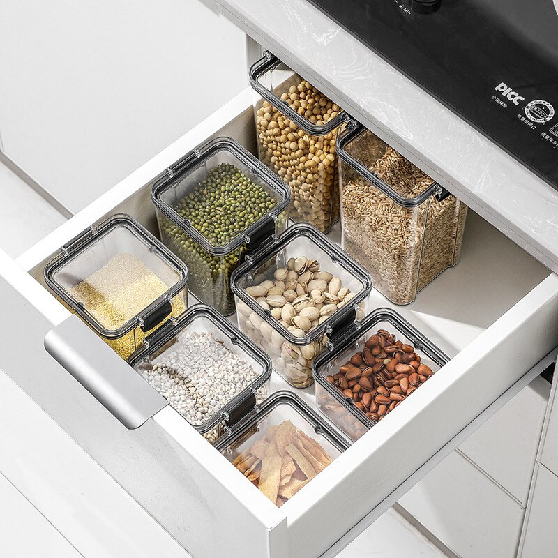Hermetiška maisto talpa Plastikinė maisto laikymo talpa Virtuvės laikymo indelis Maisto laikymo dėžutė Daugiagrūdžių kanistrai Sandėliavimo skardinė