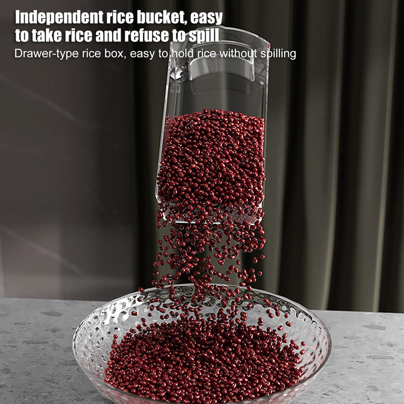 Въртящ се дозатор за зърно с 6 решетки 33lbs Контейнер за съхранение на хранителни зърна с 6 решетки Кухненска организация и съхранение Кухненски аксесоари