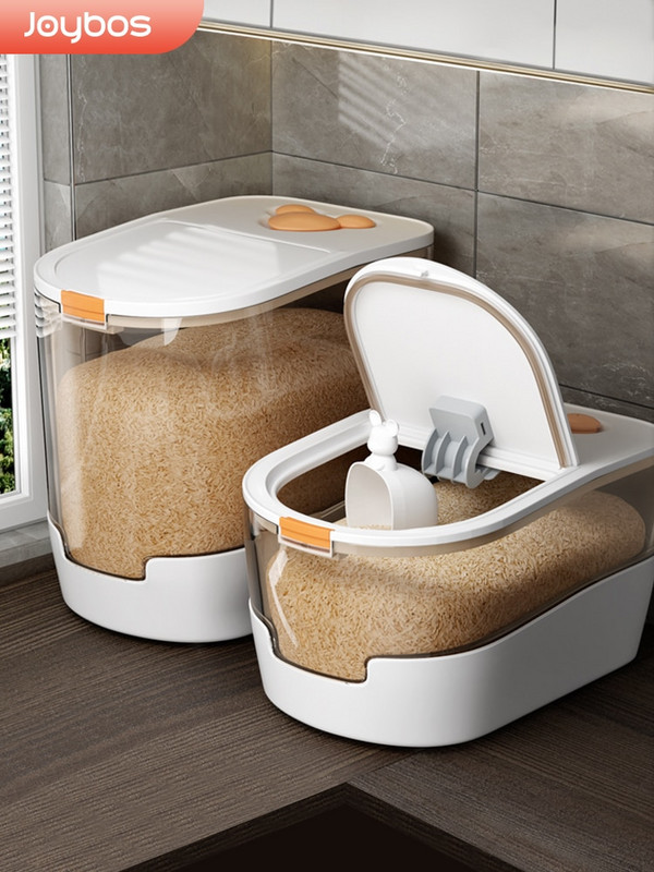 Кофа за ориз Joybos Кухненски контейнер Устойчив на насекоми и влага брашнен цилиндър Запечатана кофа Резервоар Кутия за съхранение на ориз с лъжичка JS8