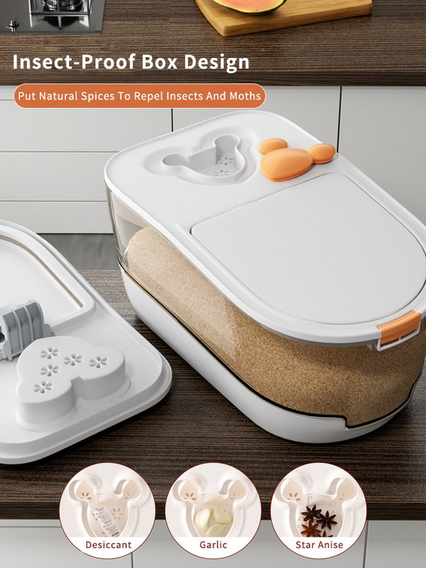 Кофа за ориз Joybos Кухненски контейнер Устойчив на насекоми и влага брашнен цилиндър Запечатана кофа Резервоар Кутия за съхранение на ориз с лъжичка JS8