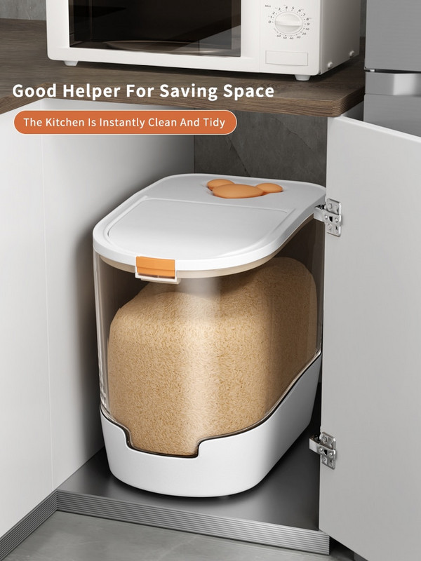 Кофа за ориз Joybos Кухненски контейнер Устойчив на насекоми и влага брашнен цилиндър Запечатана кофа Резервоар Кутия за съхранение на ориз с лъжичка JS8