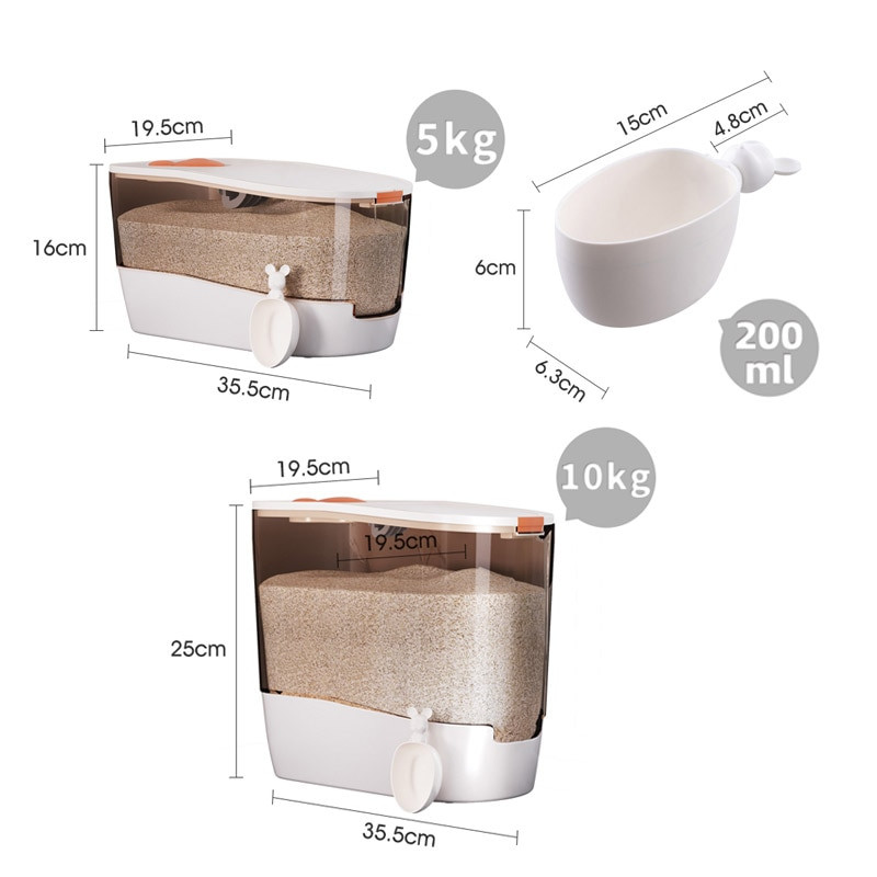 Кофа за ориз Joybos Кухненски контейнер Устойчив на насекоми и влага брашнен цилиндър Запечатана кофа Резервоар Кутия за съхранение на ориз с лъжичка JS8