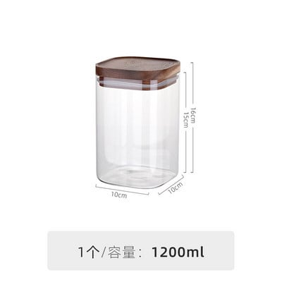 800-2400 мл хранителни квадратни стъклени буркани Кухненски дървен капак Хранителни стоки Кафе на зърна Чай Затворен буркан Кутии за домакински бутилки
