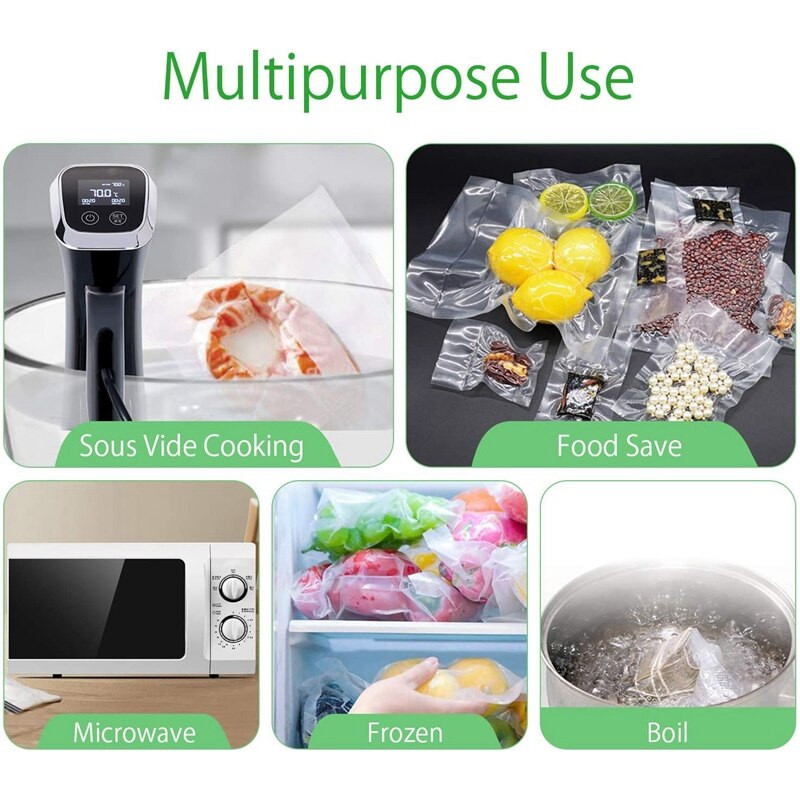 Saci de etanșare sub vid Role de 3 pachete pentru economisirea alimentelor, pungi de depozitare în vid rezistente pentru gătit sous-vide, congelator