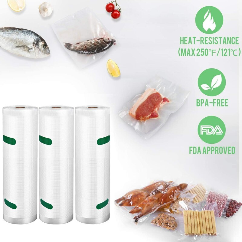 Nové vákuové baliace vrecká, balenie po 3 rolky, na úsporu potravín, odolné vákuové skladovacie vrecká na varenie metódou sous vide, mrazenie