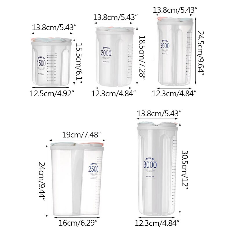 Кутия за съхранение на храна Пластмасов прозрачен комплект контейнери с капаци за изливане Кухненски бутилки за съхранение Буркани Резервоар за сушени зърна Съхранение на храна Храна